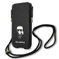 KARL LAGERFELD Kabelka Telefon 6.1 Saffiano Iconic Karl`s Black Hardcase